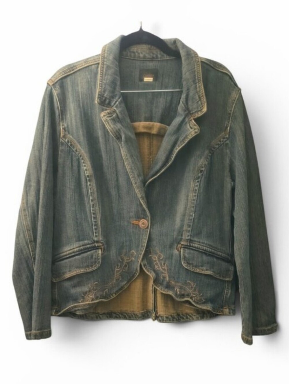 Riders Copper Collection XL Embroidered Denim Blazer Jacket Y2K Western Boho Vtg - Picture 8 of 9